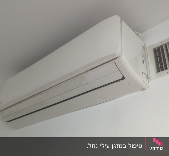 יחידת מיזוג אוויר מותקנת על קיר לבן